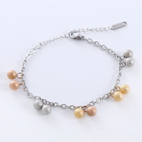 Pulsera Elegante Mujer Acero Inoxidable 316L Chapado Oro 18K Con Cuentas Arenadas Tricolores Cadena Ajustable Joyería Minimalista