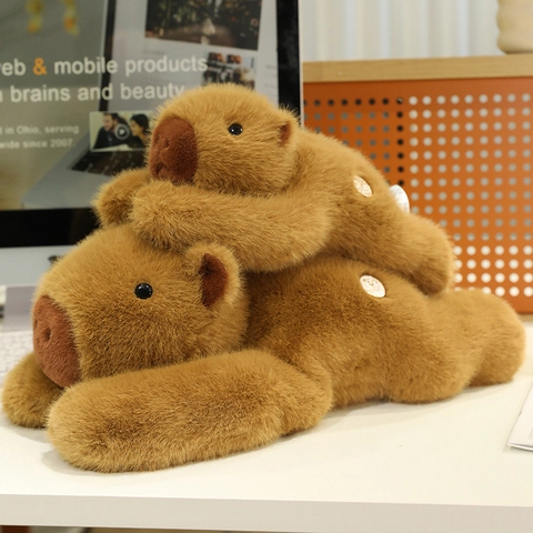 Cute Capybara Plush Toy Soft Lying Animal Stuffed Doll Home Decor Pillow For Kids Fluffy PP Cotton Brown Realistic