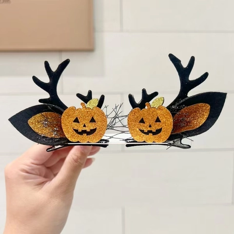 Mollette Per Capelli Corna Halloween Zucca Fantasma Teschio Rosa Plastica Resina Feltro Tessuto Festa Costume