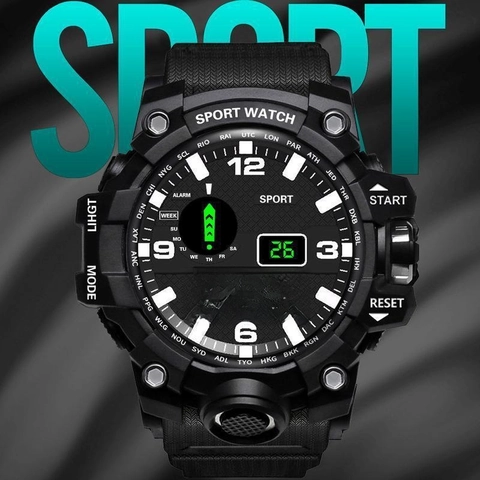 Outdoor Sport Watch Digital Electronic Dual Display Resin Case PVC Strap For Men Women Running Alarm Backlight