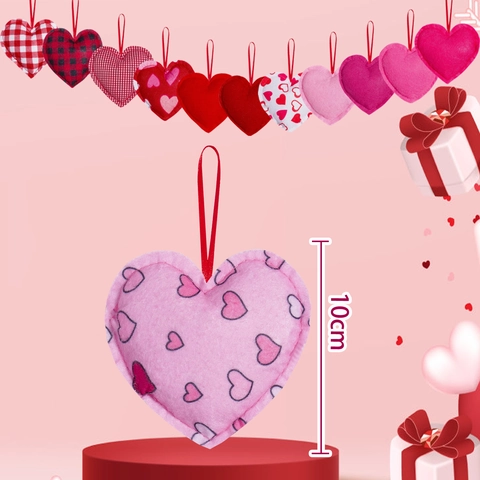 Valentijnsdag Hart Hangende Ornamenten Polyester Stof Ruitjes Bedrukte Decoratieve Hangers Voor Romantisch Thuis Feest