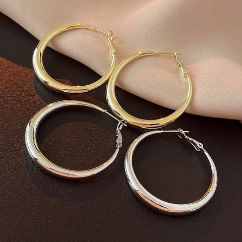 Geometrische Dicke Creolen Mit 925 Sterling Silber Ohrring Stecker Kupfer Poliert Minimalistischer Stil Für Damen