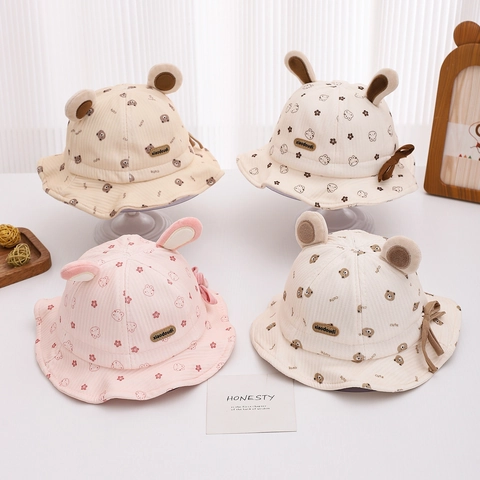 Cappello Alla Pescatora Neonato In Misto Cotone Morbido Orecchie Orso Coniglio 3D Fiocco Regolabile Per Bambini