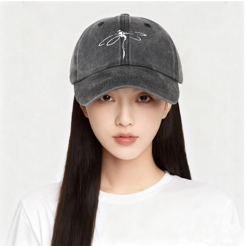 Baseball Cap Washed Cotton Dragonfly Embroidery Sun Protection Outdoor Leisure Vintage Style Adjustable For Men Women