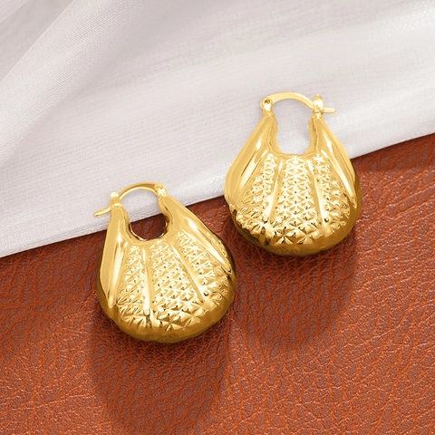 Boucles D'oreilles En Cuivre Goutte D'eau Anneaux Huggie Géométrique Motif Treillis Texture Maille Bijoux Élégants