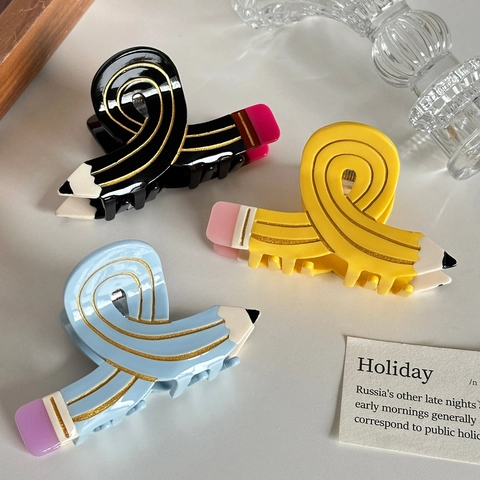 Pinza Para El Pelo Con Forma De Lápiz Creativa Acetato Horquilla Con Brillo Dorado Color Caramelo Accesorio De Peinado