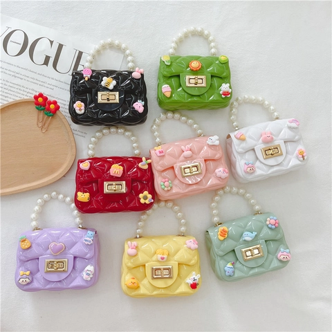 Mini Borsa Tracolla Bambina Silicone Trapuntato Manico Perla Artificial Borsa Mano Catena Ciondoli Cartone Regalo Principessa