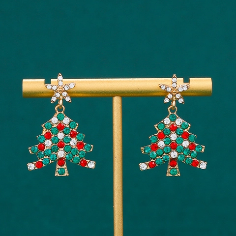 Christmas Tree Earrings Alloy Multi Color Rhinestone Artificial Pearl Dangle Drop Festive Holiday Party Jewelry For Women
