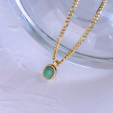 Collana Vintage In Acciaio Inossidabile Con Pendente Ovale In Amazzonite Naturale Zircone Verde Gioielli Per Donne