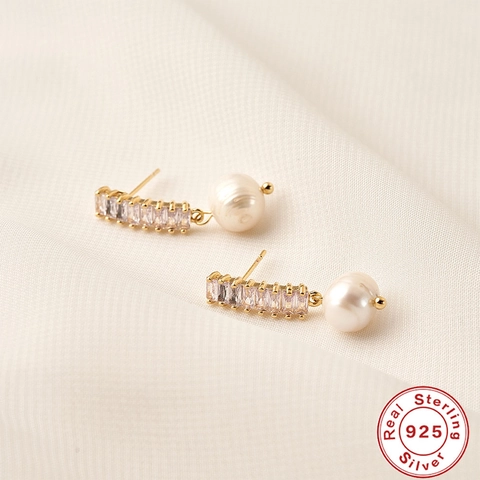 Orecchini a Goccia in Argento Sterling 925 Con Perla Artificiale per Donna Gioielli Lussuosi Galvanizzati con Zirconia Geometrica