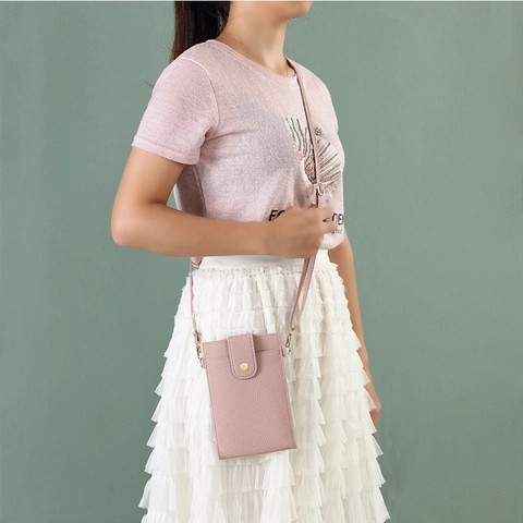 Damen Umhängetasche Handytasche Litchi PU Leder Mini Vertikale Schultertasche Mit Kartenfächern Reißverschlusstasche