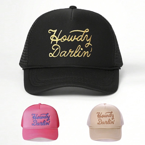 Howdy Darlin Embroidery Trucker Hat Mesh Back Adjustable Retro Polyester Sun Protection Outdoor Casual For Men Women