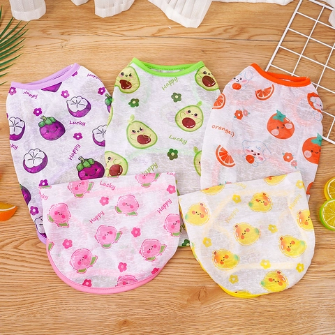 Huisdier Zomer Vest Ademend Mesh Polyester Dun Fruit Print Cartoon Shirt Kleding Voor Honden Katten