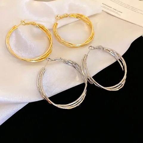 Grote Creolen Met 925 Sterling Zilveren Oorsteker Gedraaide Geometrische Textuur Koperen Sieraden Voor Dames Chic