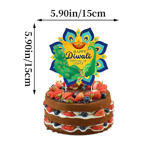Happy Diwali Festival Of Lights Διακόσμηση Τούρτας Χαρτί Σχέδιο Παγώνι Diya Mandala για Είδη Διακόσμησης Πάρτι Γενεθλίων