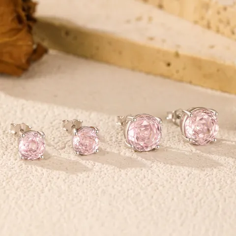 Runde Hellrosa Zirkonia Ohrstecker Mit 925 Sterling Silber Ohrstecker Elegant Minimalistischer Schmuck Für Damen