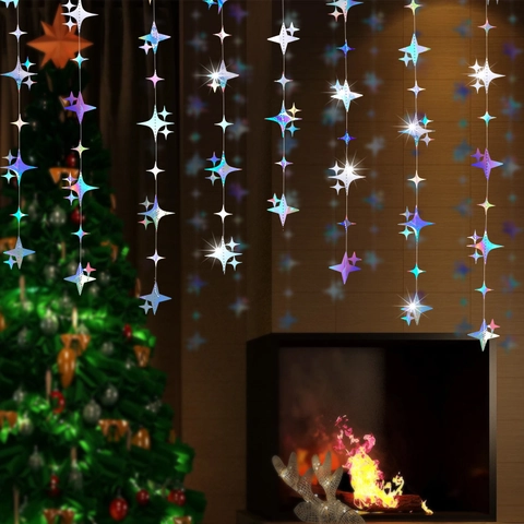 Ghirlanda di Stelle a Specchio Creativa Stelle Lucenti a Quattro Punte Stendibiancheria Sospeso Per Festa di Compleanno Decorazione Matrimonio Romantico