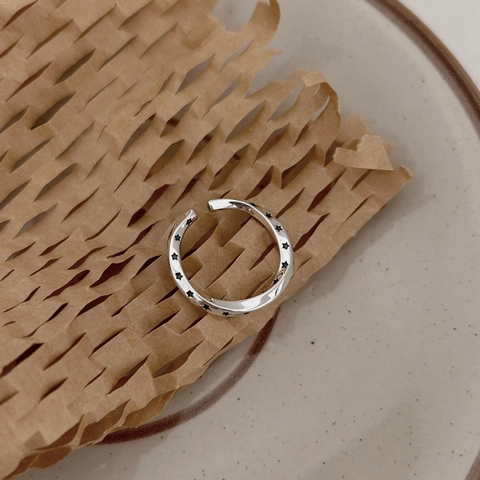 Anello Regolabile Aperto Con Motivo A Stelle Vintage Argento Sterling 925 Design Mobius Intrecciato Per Donna