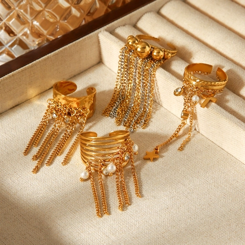 Verstellbarer Quastenring Aus Edelstahl Für Damen Hochwertiger Zirkonia Künstliche Perle Kette Ring Schmuck Nicht Verblassend