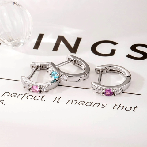 Minimalistische Ronde Huggie Hoop Oorbellen Koper Verzilverd Kleurrijke Zirkonia Steen Kleine Geometrische Sieraden Voor Vrouwen Meisjes