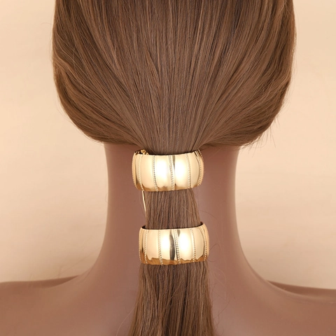 Metal Ponytail Cuff Hair Tie Gold Stripe Textured Minimalist Elegant High Ponytail Elastic Band For Women Accessories