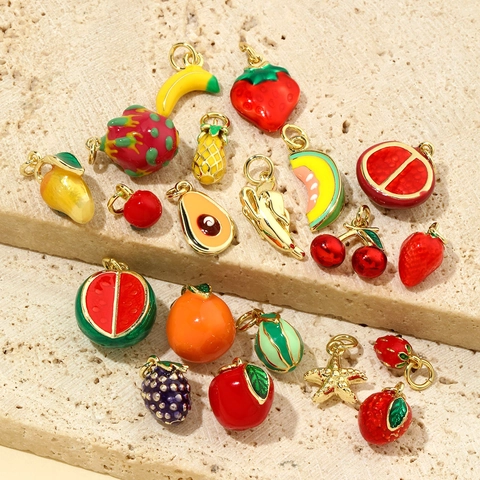 Dijes Colgantes Forma Frutas Cobre Esmalte DIY Fabricación Joyas Accesorios Artesanales Para Collares Pendientes