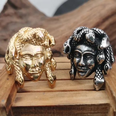 Medusa Head Ring Stainless Steel Retro Punk Embossed Relief Jewelry Vintage Mythological Band