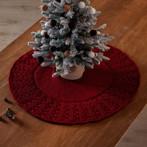 Weihnachtsbaumdecke Gestrickt Acryl Hohlweben Rund Mini Feiertag Bodendekoration Pompons
