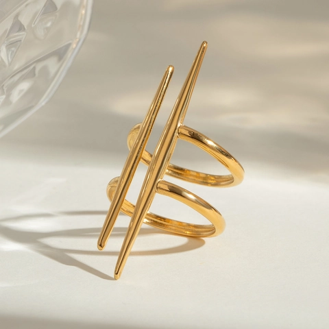 Geometrische Parallelle Staaf Ring Roestvrij Staal Verguld Moderne Sieraden Voor Vrouwen