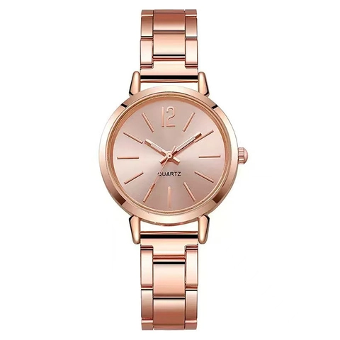 Fashion Women Quartz Watch Numeric Marker Round Dial Alloy Case Metal Link Strap Casual Wristwatch For Lady