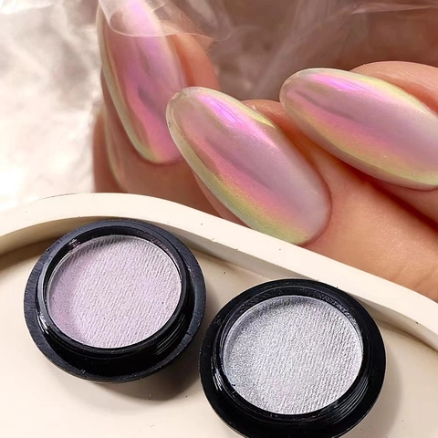 Σκόνη Νυχιών Aurora Mirror Effect Holographic Iridescent Chrome Pearlescent Solid Διακόσμηση Μανικιούρ Με Πινέλο Σφουγγαριού
