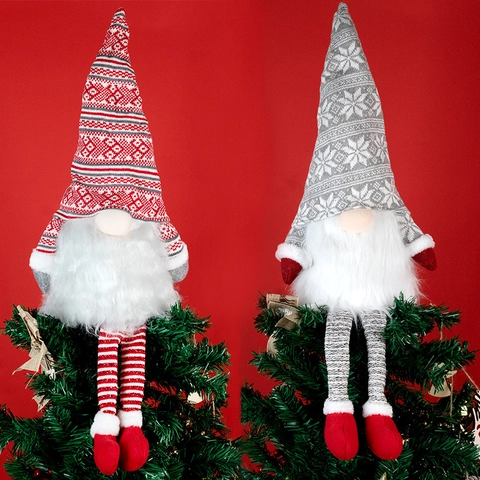 Gnome Weihnachtsbaumspitze Gesichtsloser Waldmann Ornament Polyester Strick Plüsch Konischer Federfuß Nordischer Stil