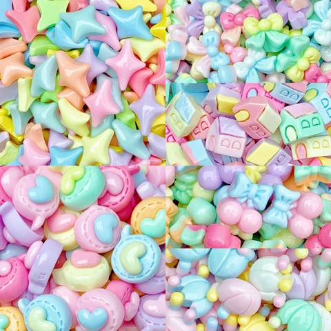 Mini Resin Charms Macaron Color Cartoon Shapes Star Heart Cloud Accessories For Nail Art Hair Clips Jewelry Making DIY