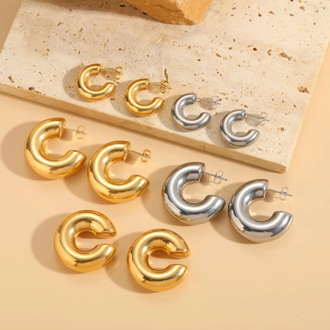 Creolen Aus Edelstahl In C-Form Mit Hochglanzpoliertem Finish Minimalistischer Vintage-Stil Für Damen