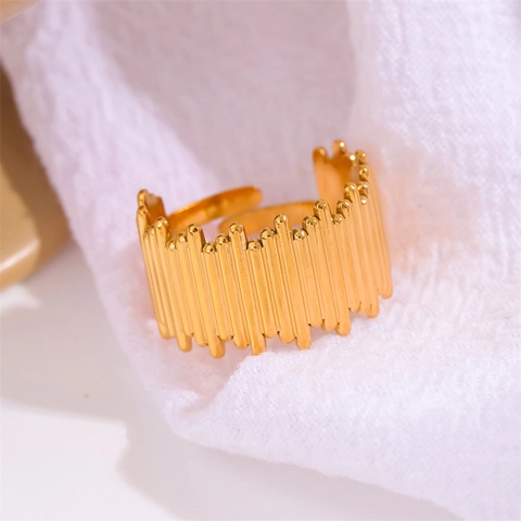 Vertical Geometric Line Ring 18K Gold Plated Stainless Steel Adjustable Open Design Modern Minimalist For Women