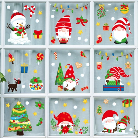 Christmas Window Static Clings Double Sided PVC Stickers Santa Snowman Gnomes Reindeer Decals Holiday Home Party Decor