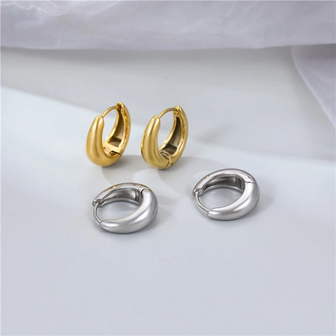 Minimalistische Klobige Creolen Für Damen Edelstahl Polierte Geometrische Huggie Ohrclips Gold Silber Ton Moderne Mode