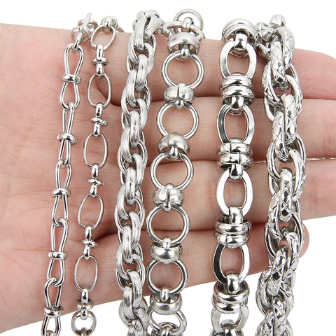 Stainless Steel DIY Jewelry Chain Link For Necklace Bracelet Making Hip Hop Heavy Textured Style Bag Strap Accessory