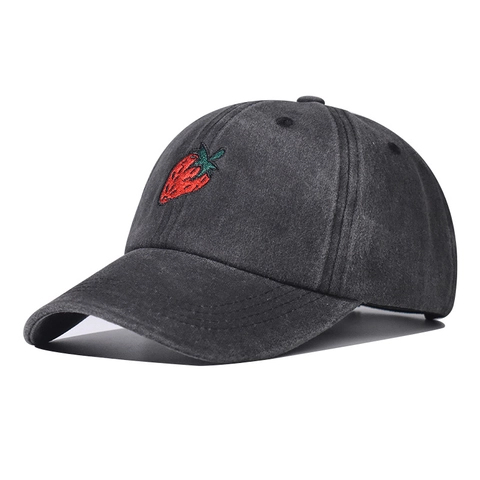 Vintage Washed Cotton Cartoon Strawberry Embroidered Baseball Cap For Women Men Casual Adjustable Duck Tongue Outdoor Hat