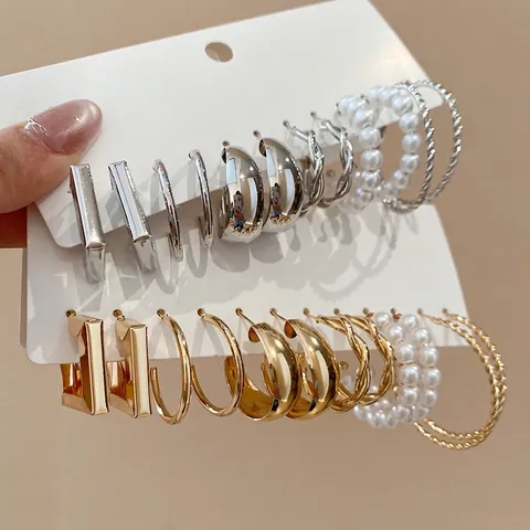 Verdrehtes Geometrisches Künstliche Perlen Hoops Und Studs Kollektion Minimalistisch Elegant Legierung Mit Silver Earring Post Für Damen