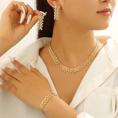 Minimalist Punk Watchband Link Necklace Bracelet Earrings Gold Silver Iron Plated O-Ring Choker For Women Fashion Jewelry