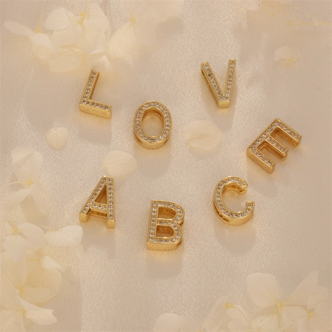 Pave Weiß Zirkon Alphabet Buchstaben Anhänger Kupfer Vergoldet Für DIY Halskette Armband Schmuckherstellung Zubehör