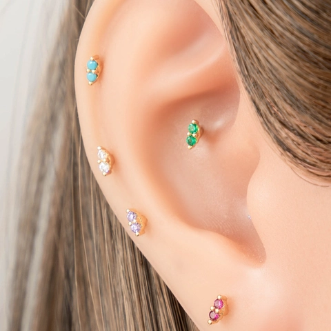 Cartilage Earring Stud Stainless Steel Copper Colorful Zirconia Marquise Helix Piercing Screw Back Jewelry Fashion Women