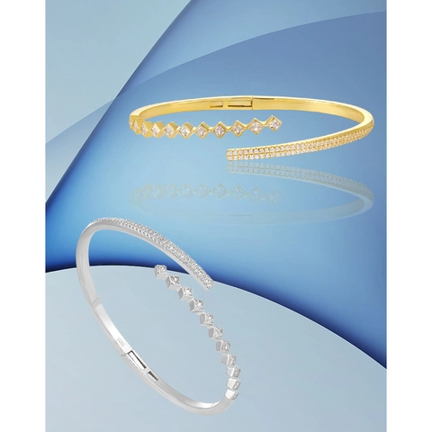 S925 Sterling Silver Square Rhinestone Cuff Bracelet For Women Exaggerated Luxury Geometric Pave Bangle Jewelry Gift