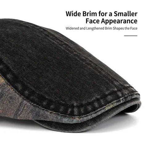 Berretto Newsboy Retrò Denim Lavato Cotone Fibbia Metallo Regolabile Patchwork Distressed Flat Cap Boina