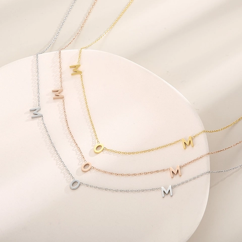 MOM Letter Necklace Stainless Steel 18K Gold Plated Dainty Minimalist Jewelry Mother Day Gift For Women