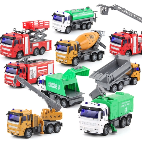 Remote Control Construction Vehicle Toy RC Car ABS Plastic Electric LED Light Fire Truck Mixer Garbage Truck For Kids Boys