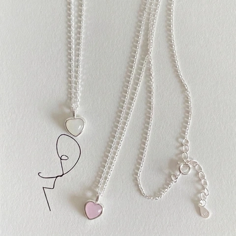 925 Sterling Silver Heart Pendant Necklace With Natural Crystal Stone Minimalist Geometric Jewelry For Women