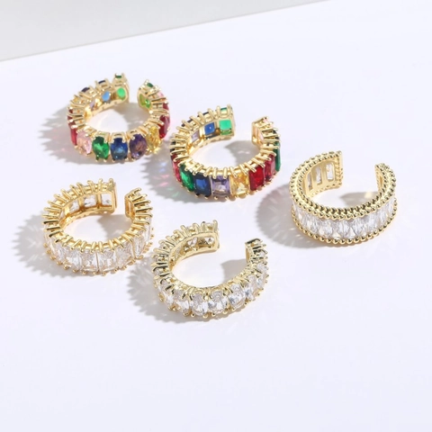 Anello Aperto Regolabile Rame Placcato Oro 14K Zirconia Cubica Taglio Baguette Ovale Gioielli Di Lusso Geometrici Da Donna