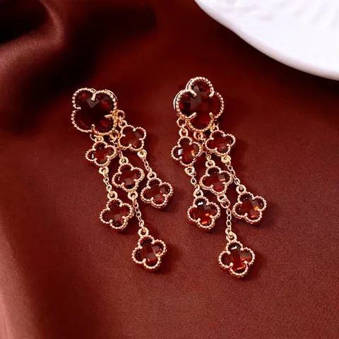 Vintage Kleeblatt Quaste Tropfenohrringe Mit Glas Und Silberem Ohrstecker 18K Vergoldet Luxus Für Damen